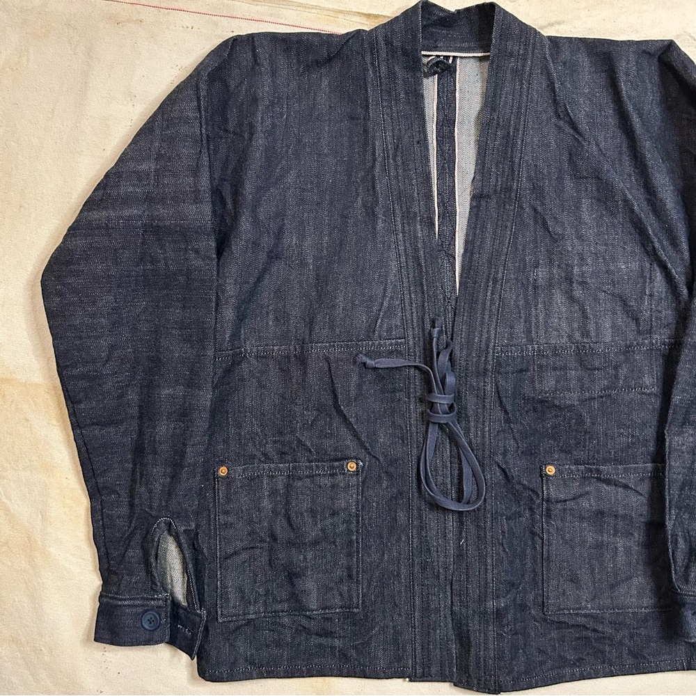Selvedge Denim Kimono Jacket Mens Medium Hand Made In USA Raw Denim Poorwill